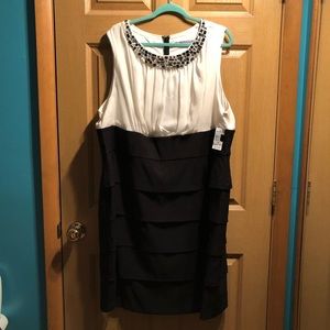 Evening dress with jeweled neckline.